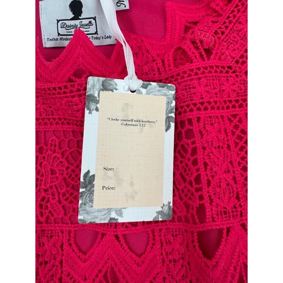 Lace Midi Dress With Velvet Bow Belt By Dainty Jewells - Womens M - Bright Pink - Picture 15 of 16